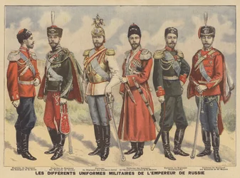 Different military uniforms worn by the Russian tsar